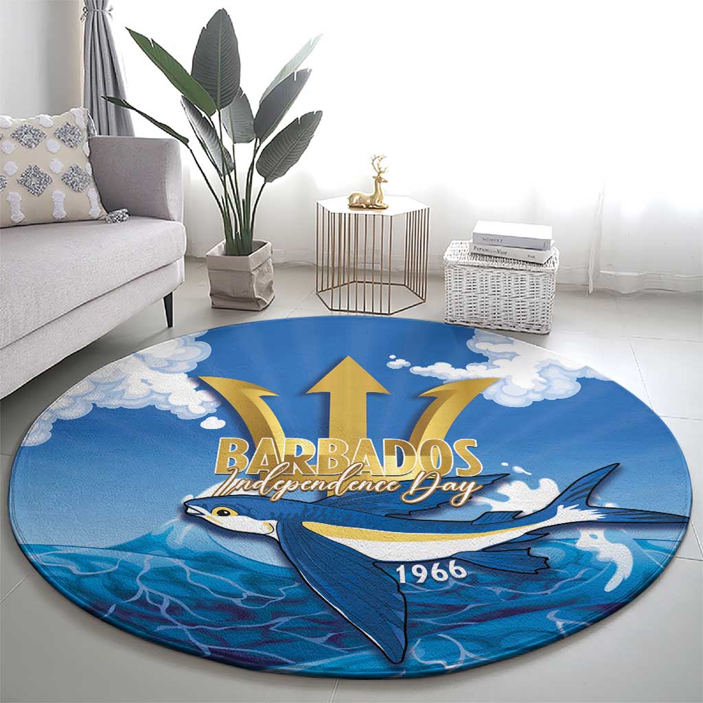 Barbados Independence Day Round Carpet Gold Trident and Flying Fish - Wonder Print Shop