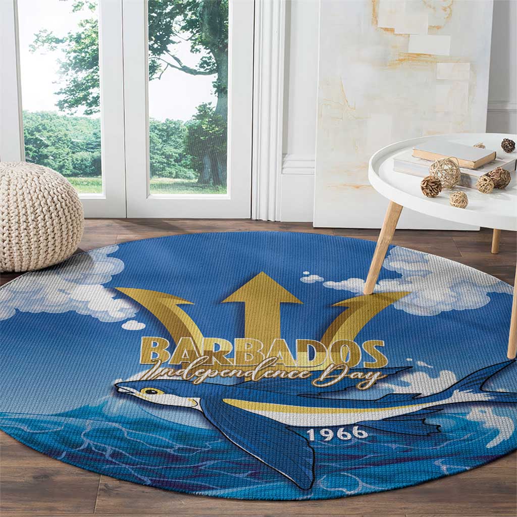 Barbados Independence Day Round Carpet Gold Trident and Flying Fish - Wonder Print Shop