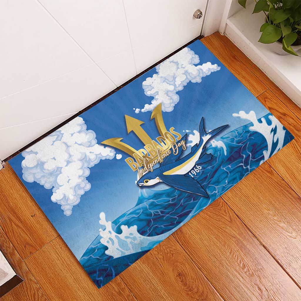 Barbados Independence Day Rubber Doormat Gold Trident and Flying Fish - Wonder Print Shop