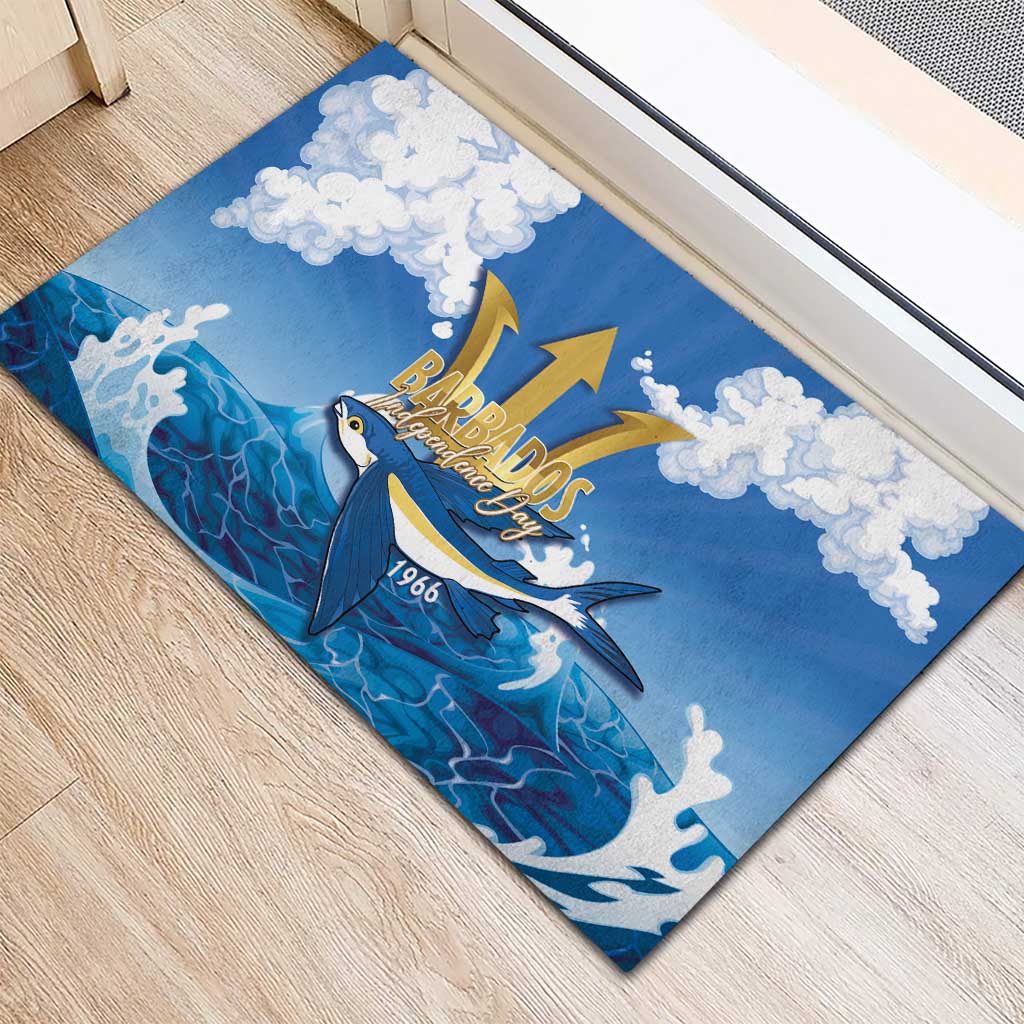 Barbados Independence Day Rubber Doormat Gold Trident and Flying Fish - Wonder Print Shop