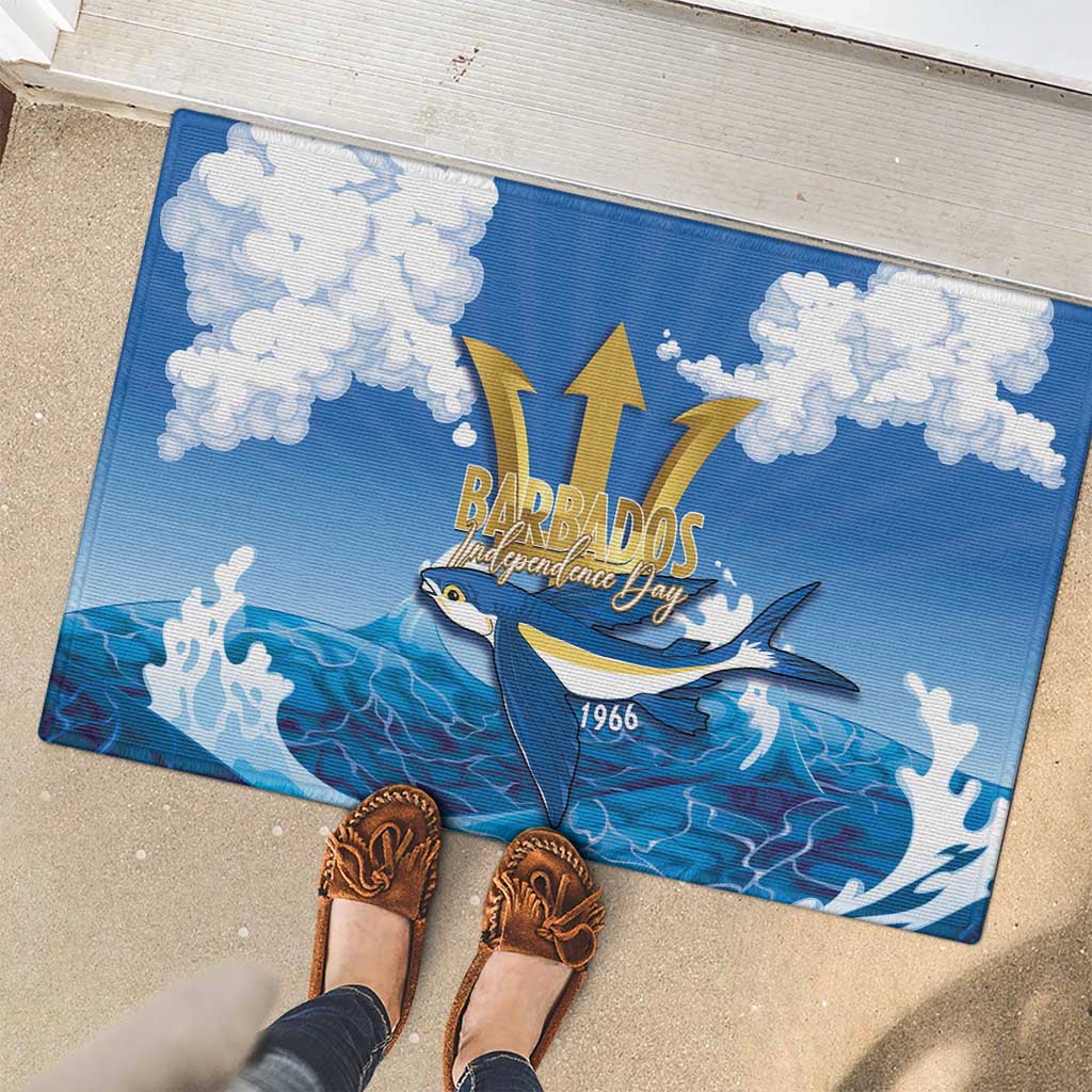 Barbados Independence Day Rubber Doormat Gold Trident and Flying Fish - Wonder Print Shop