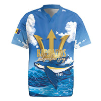 Barbados Independence Day Rugby Jersey Gold Trident and Flying Fish - Wonder Print Shop