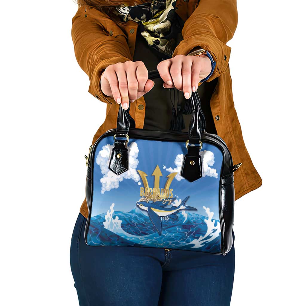 Barbados Independence Day Shoulder Handbag Gold Trident and Flying Fish - Wonder Print Shop