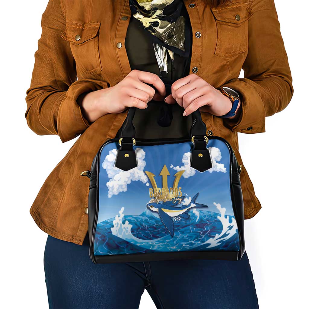 Barbados Independence Day Shoulder Handbag Gold Trident and Flying Fish - Wonder Print Shop