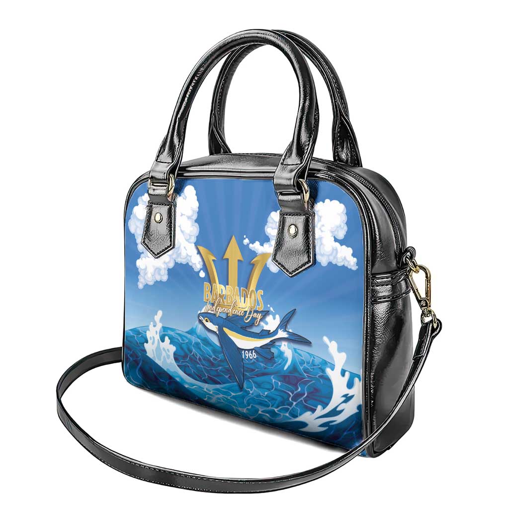 Barbados Independence Day Shoulder Handbag Gold Trident and Flying Fish - Wonder Print Shop