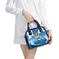 Barbados Independence Day Shoulder Handbag Gold Trident and Flying Fish - Wonder Print Shop