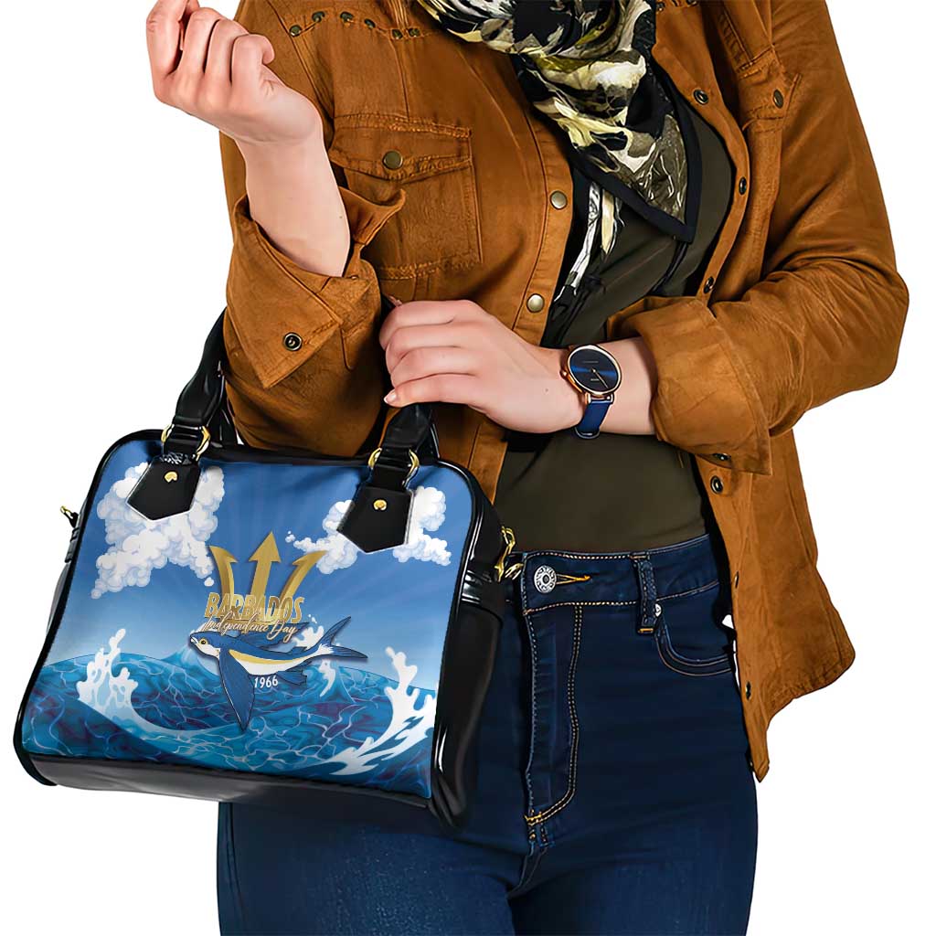 Barbados Independence Day Shoulder Handbag Gold Trident and Flying Fish - Wonder Print Shop