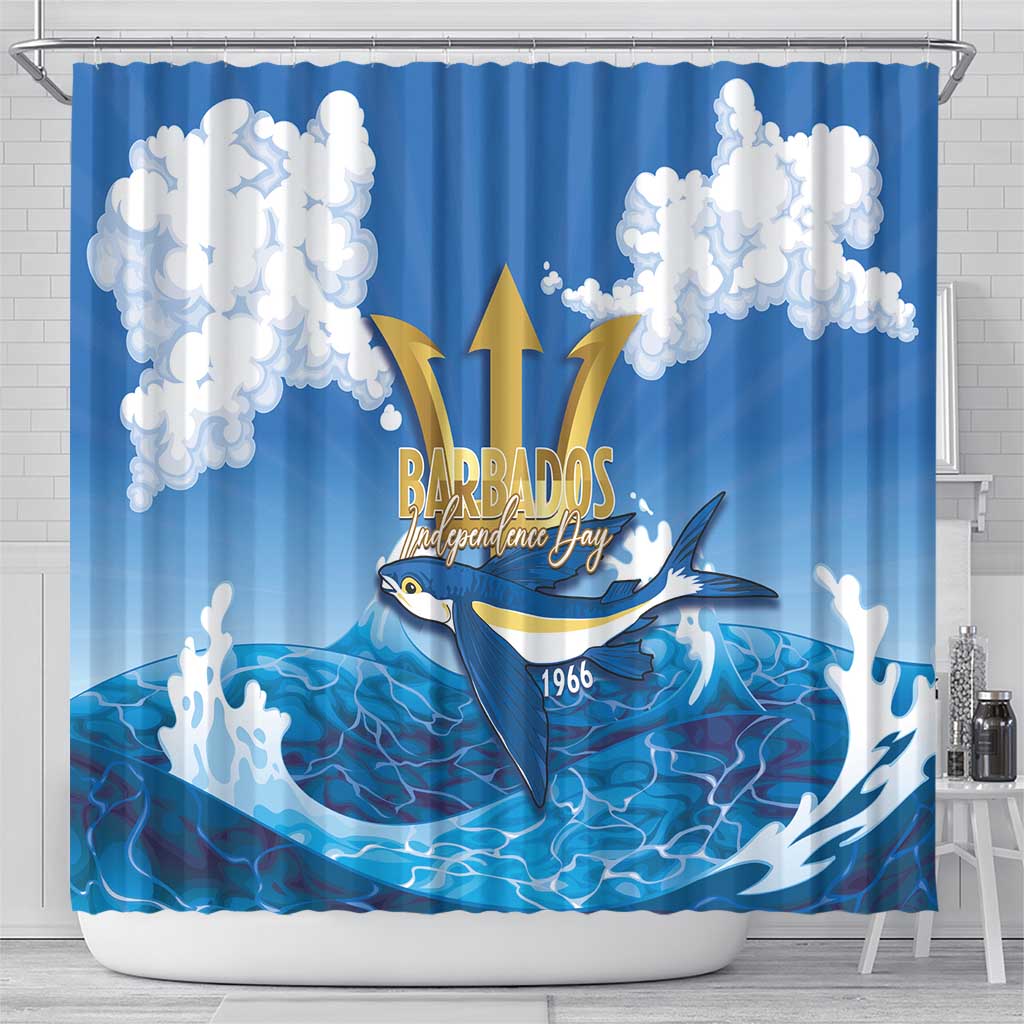 Barbados Independence Day Shower Curtain Gold Trident and Flying Fish - Wonder Print Shop