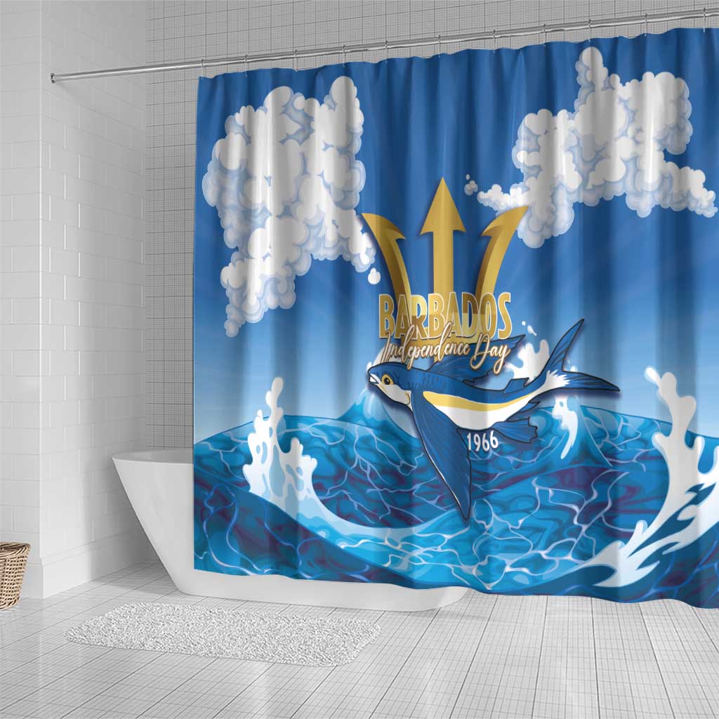 Barbados Independence Day Shower Curtain Gold Trident and Flying Fish - Wonder Print Shop