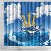 Barbados Independence Day Shower Curtain Gold Trident and Flying Fish - Wonder Print Shop