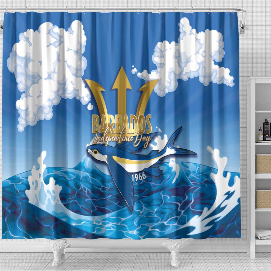 Barbados Independence Day Shower Curtain Gold Trident and Flying Fish - Wonder Print Shop