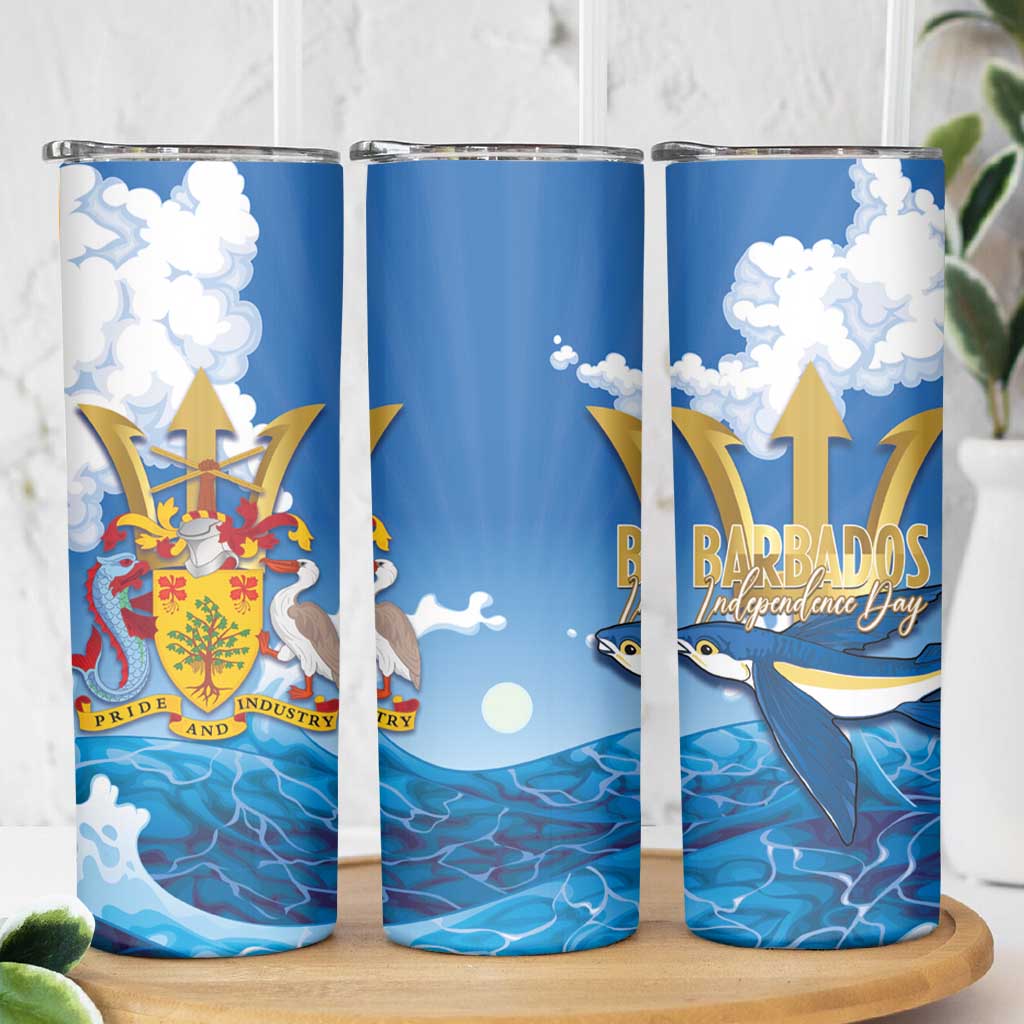 Barbados Independence Day Skinny Tumbler Gold Trident and Flying Fish - Wonder Print Shop