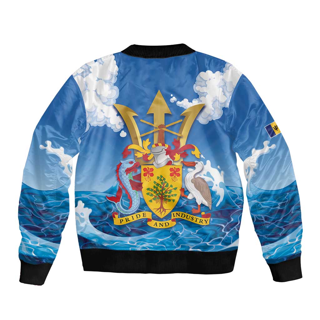 Barbados Independence Day Sleeve Zip Bomber Jacket Gold Trident and Flying Fish - Wonder Print Shop
