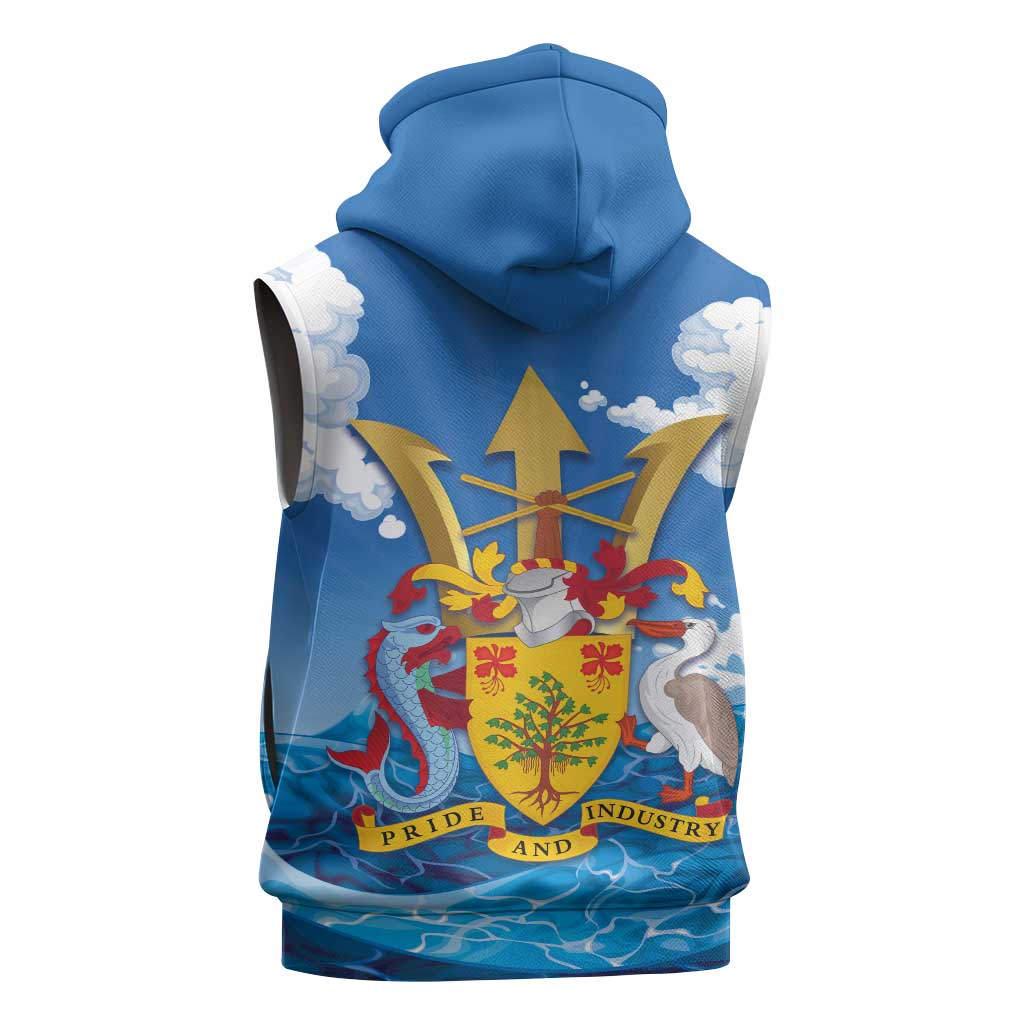 Barbados Independence Day Sleeveless Hoodie Gold Trident and Flying Fish - Wonder Print Shop