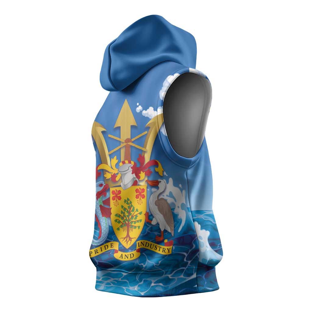 Barbados Independence Day Sleeveless Hoodie Gold Trident and Flying Fish - Wonder Print Shop