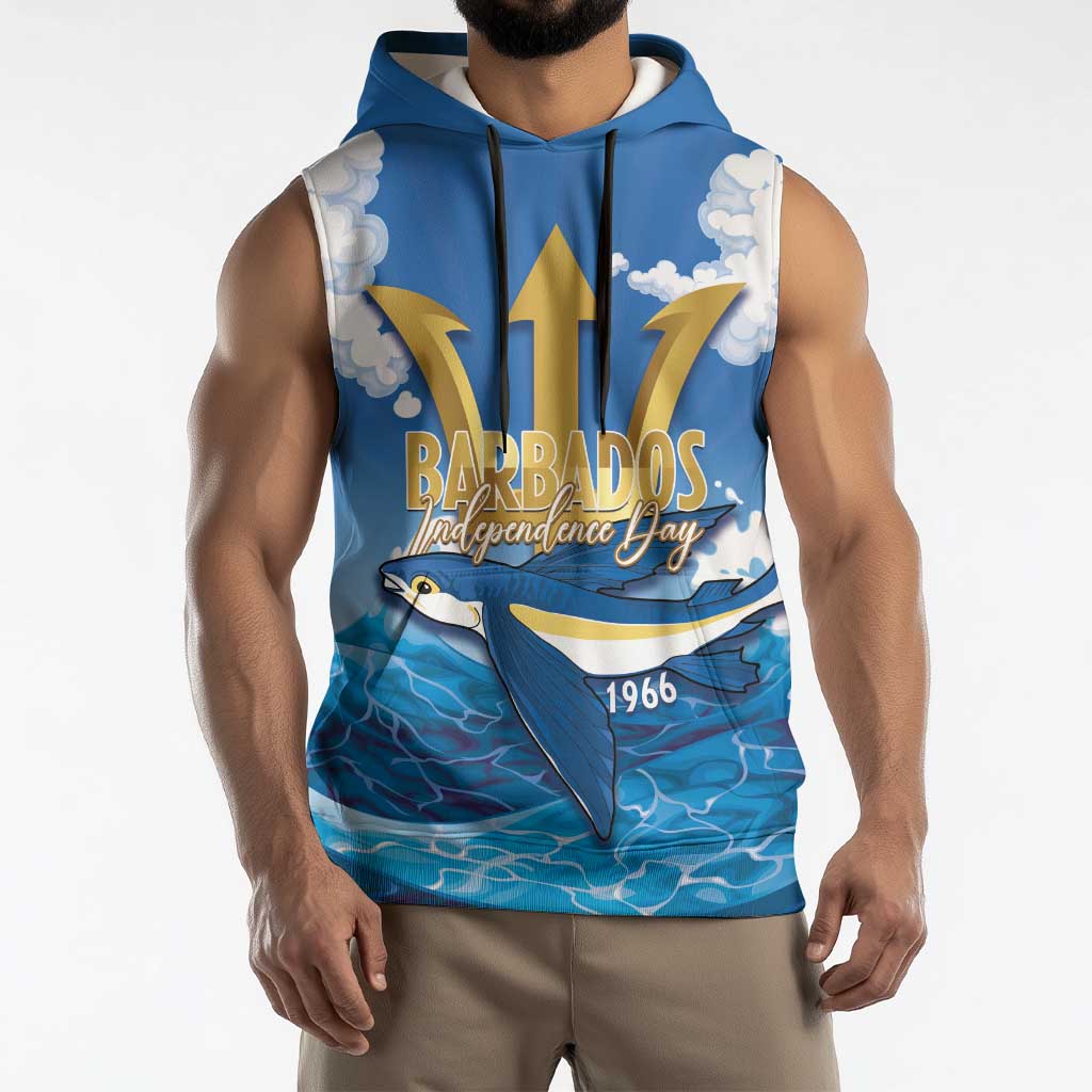 Barbados Independence Day Sleeveless Hoodie Gold Trident and Flying Fish - Wonder Print Shop