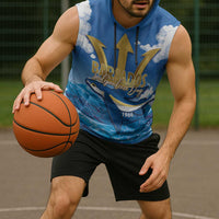 Barbados Independence Day Sleeveless Hoodie Gold Trident and Flying Fish - Wonder Print Shop