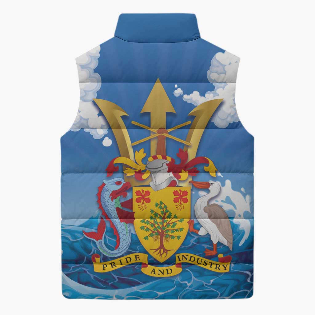 Barbados Independence Day Sleeveless Puffer Jacket Gold Trident and Flying Fish - Wonder Print Shop