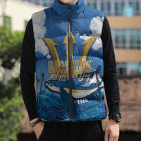 Barbados Independence Day Sleeveless Puffer Jacket Gold Trident and Flying Fish - Wonder Print Shop