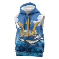 Barbados Independence Day Sleeveless Zip Hoodie Gold Trident and Flying Fish - Wonder Print Shop