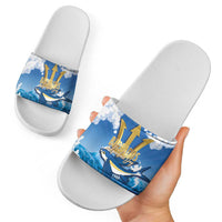 Barbados Independence Day Slide Sandals Gold Trident and Flying Fish - Wonder Print Shop
