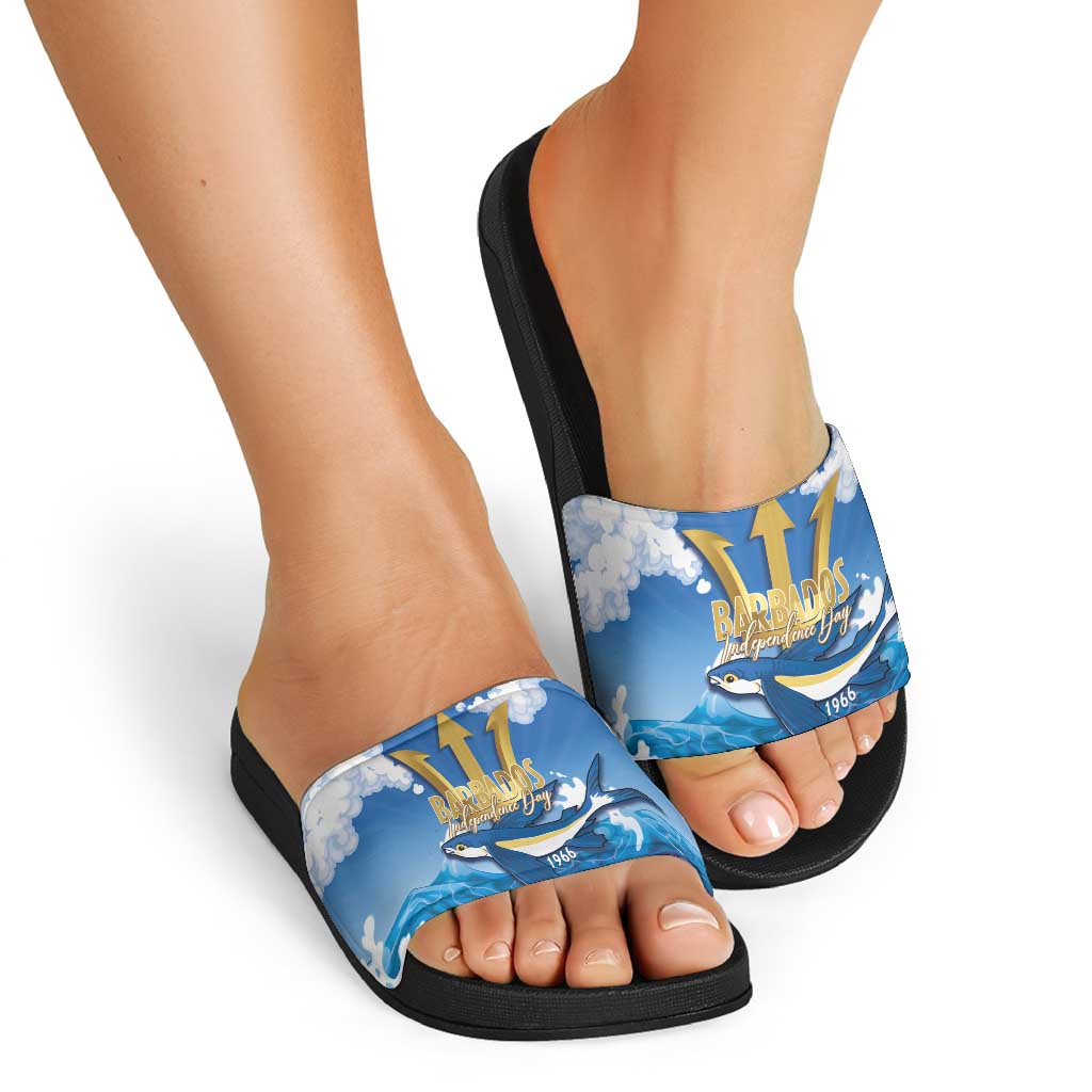 Barbados Independence Day Slide Sandals Gold Trident and Flying Fish - Wonder Print Shop