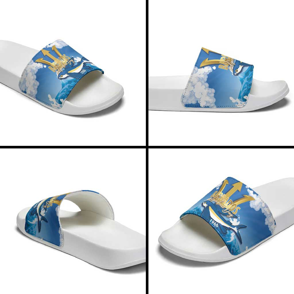 Barbados Independence Day Slide Sandals Gold Trident and Flying Fish - Wonder Print Shop