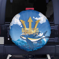 Barbados Independence Day Spare Tire Cover Gold Trident and Flying Fish - Wonder Print Shop