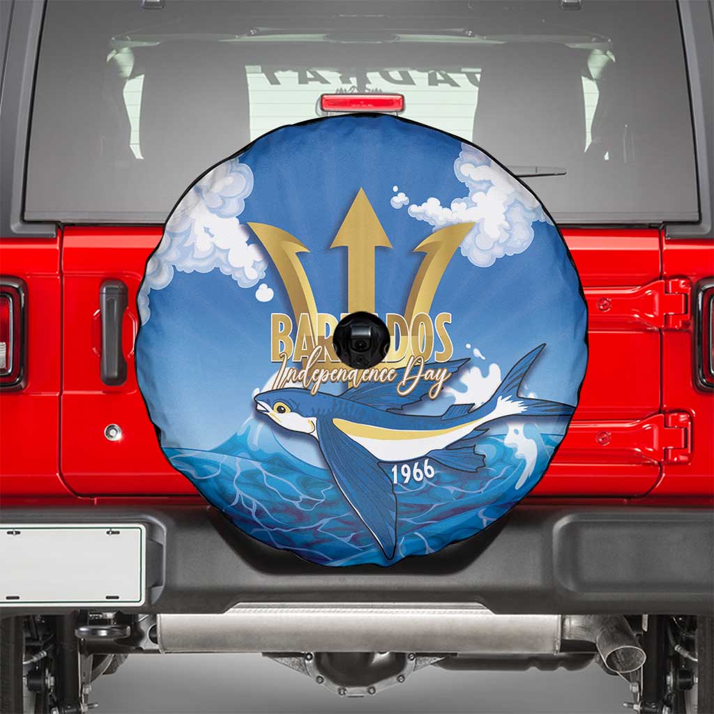 Barbados Independence Day Spare Tire Cover Gold Trident and Flying Fish - Wonder Print Shop