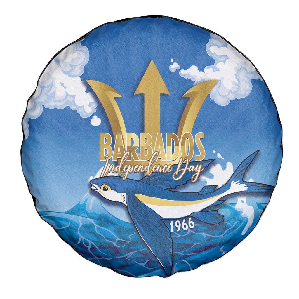Barbados Independence Day Spare Tire Cover Gold Trident and Flying Fish - Wonder Print Shop