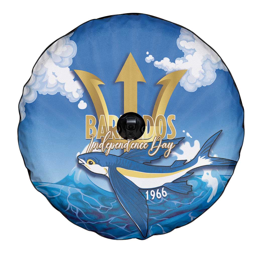 Barbados Independence Day Spare Tire Cover Gold Trident and Flying Fish - Wonder Print Shop