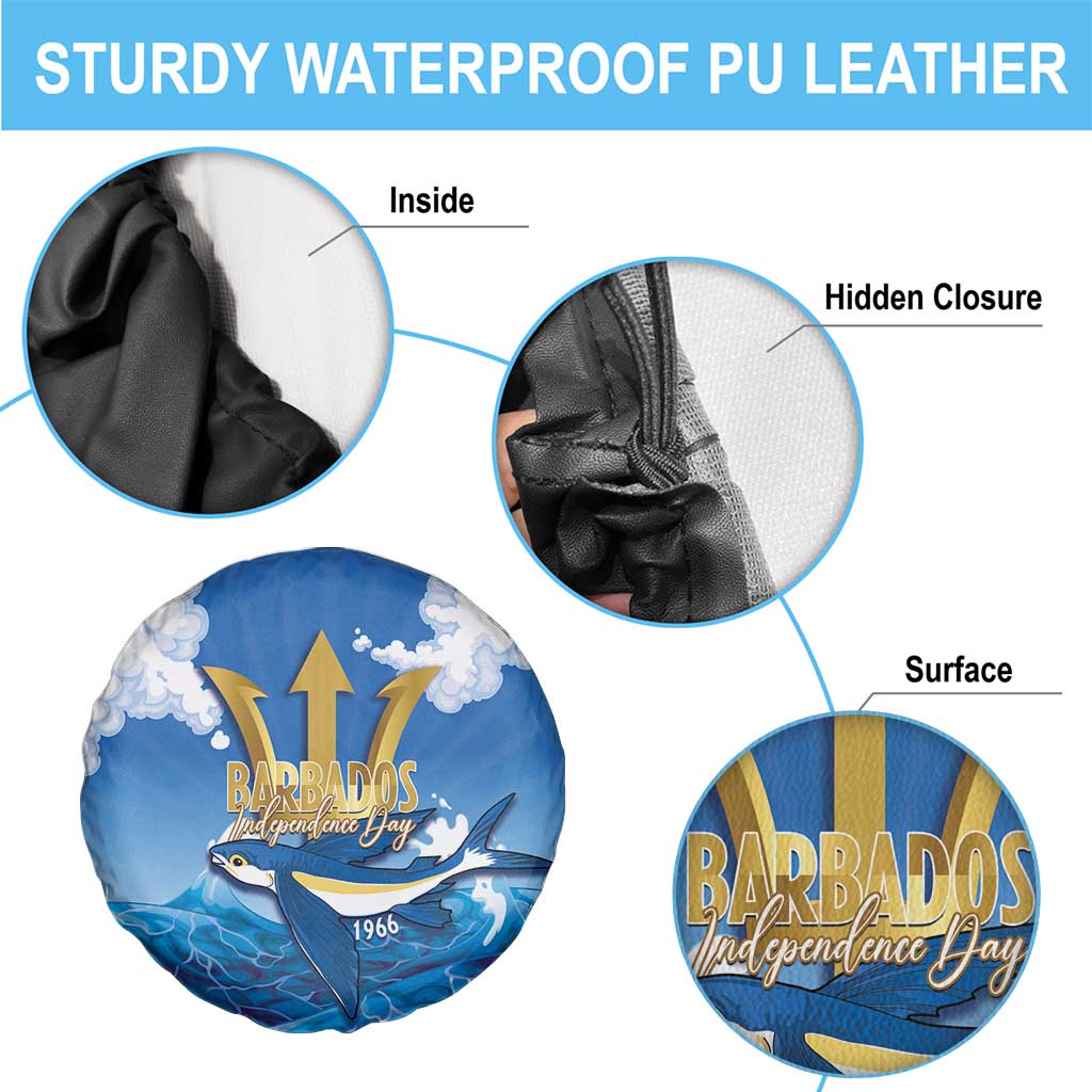 Barbados Independence Day Spare Tire Cover Gold Trident and Flying Fish - Wonder Print Shop