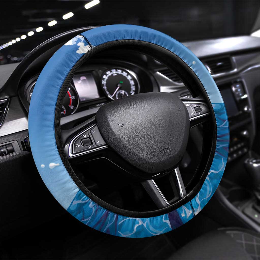 Barbados Independence Day Steering Wheel Cover Gold Trident and Flying Fish - Wonder Print Shop