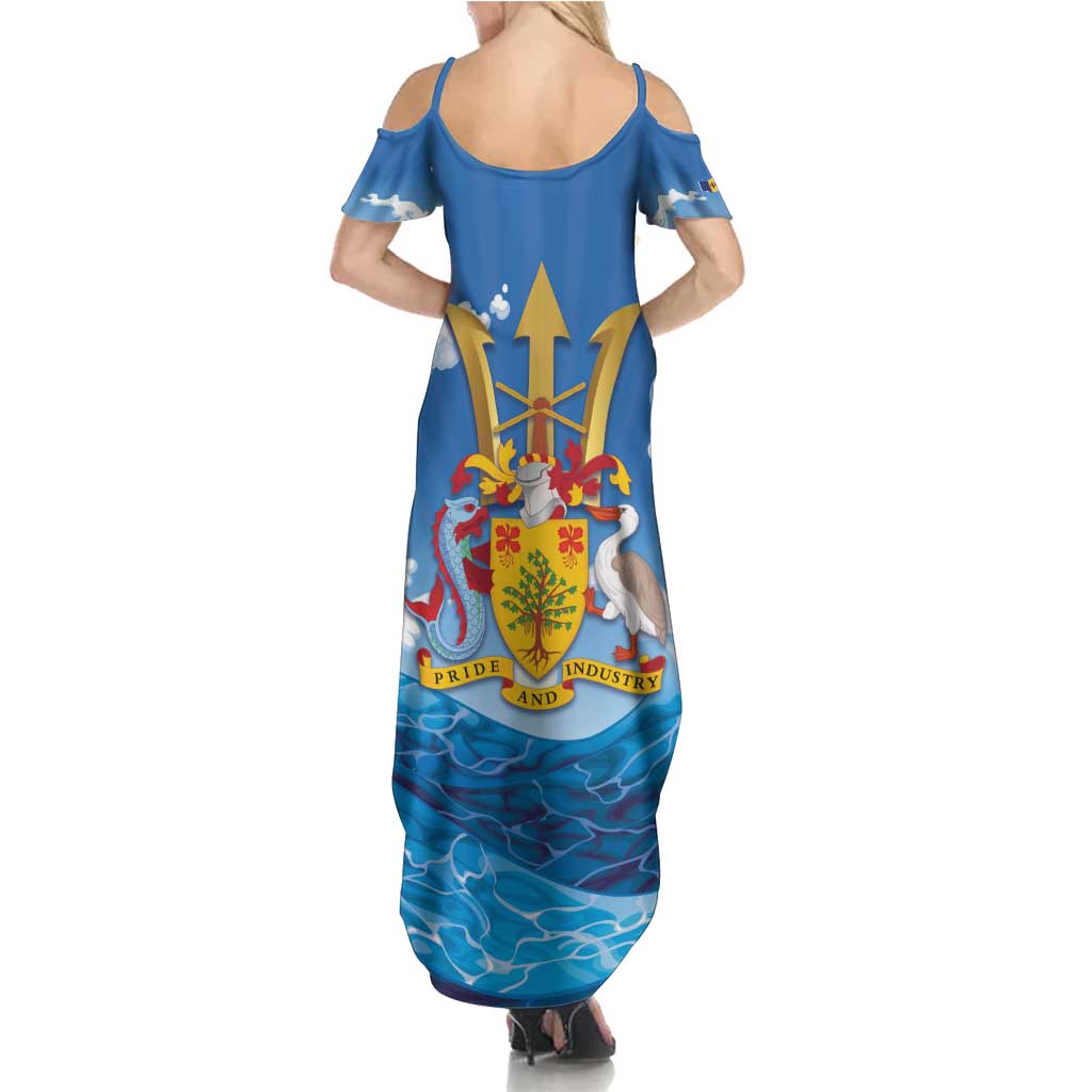 Barbados Independence Day Summer Maxi Dress Gold Trident and Flying Fish - Wonder Print Shop