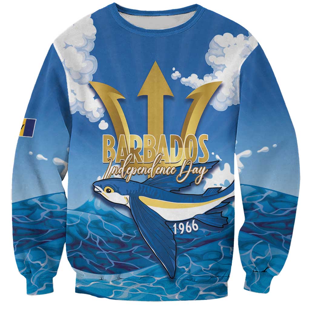 Barbados Independence Day Sweatshirt Gold Trident and Flying Fish - Wonder Print Shop