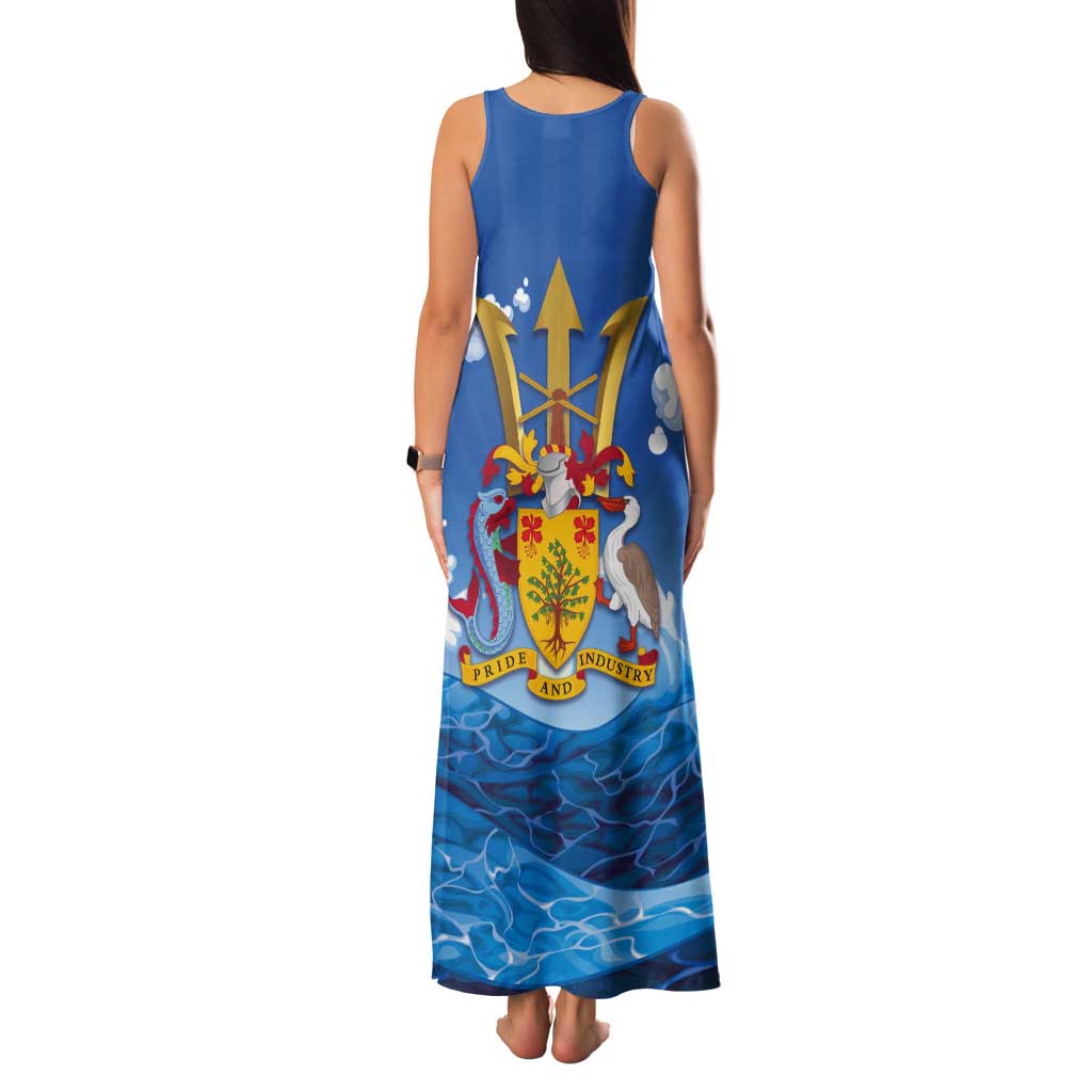 Barbados Independence Day Tank Maxi Dress Gold Trident and Flying Fish - Wonder Print Shop