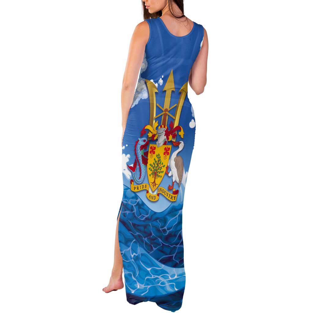 Barbados Independence Day Tank Maxi Dress Gold Trident and Flying Fish - Wonder Print Shop