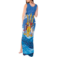 Barbados Independence Day Tank Maxi Dress Gold Trident and Flying Fish - Wonder Print Shop