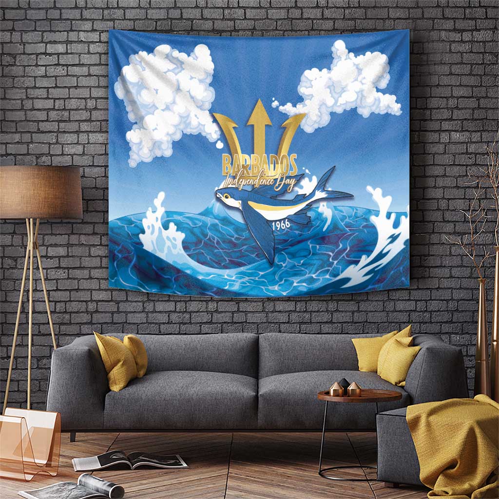 Barbados Independence Day Tapestry Gold Trident and Flying Fish - Wonder Print Shop