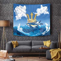 Barbados Independence Day Tapestry Gold Trident and Flying Fish - Wonder Print Shop