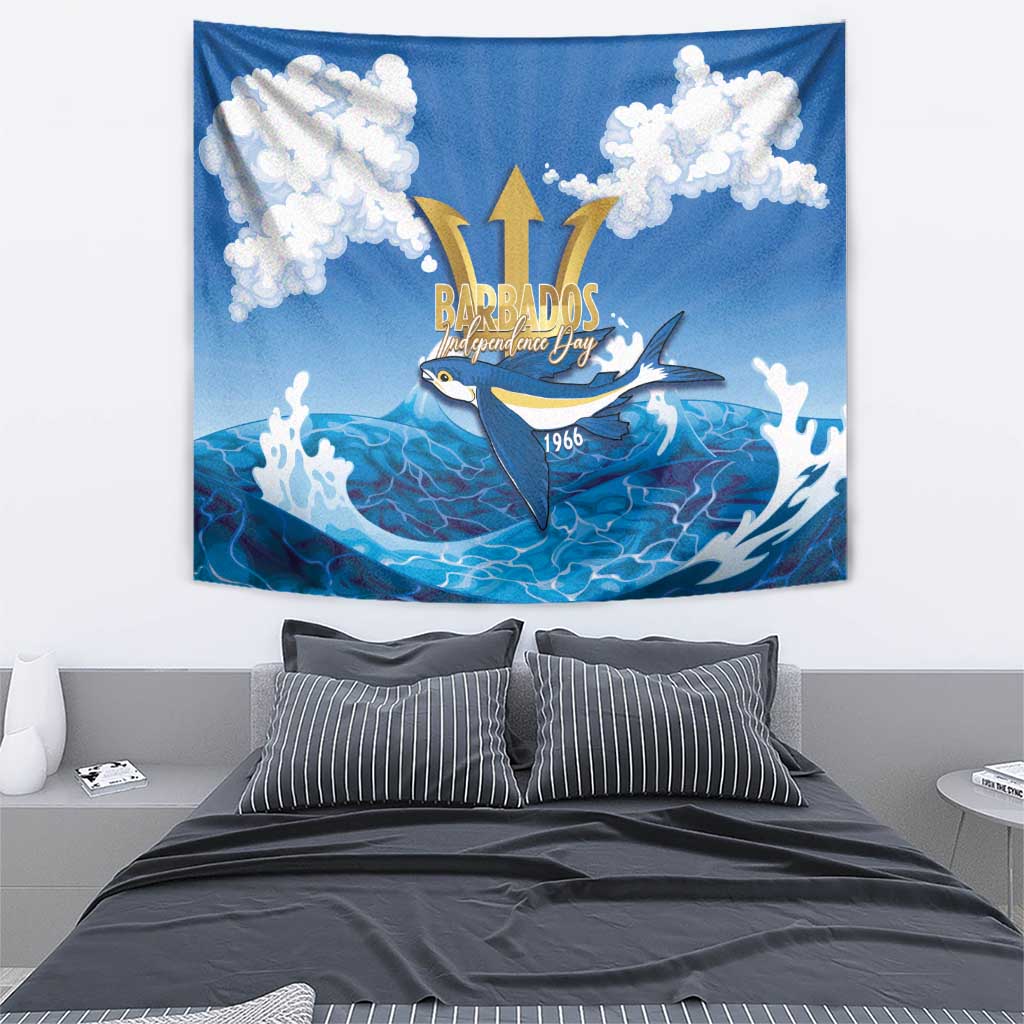 Barbados Independence Day Tapestry Gold Trident and Flying Fish - Wonder Print Shop