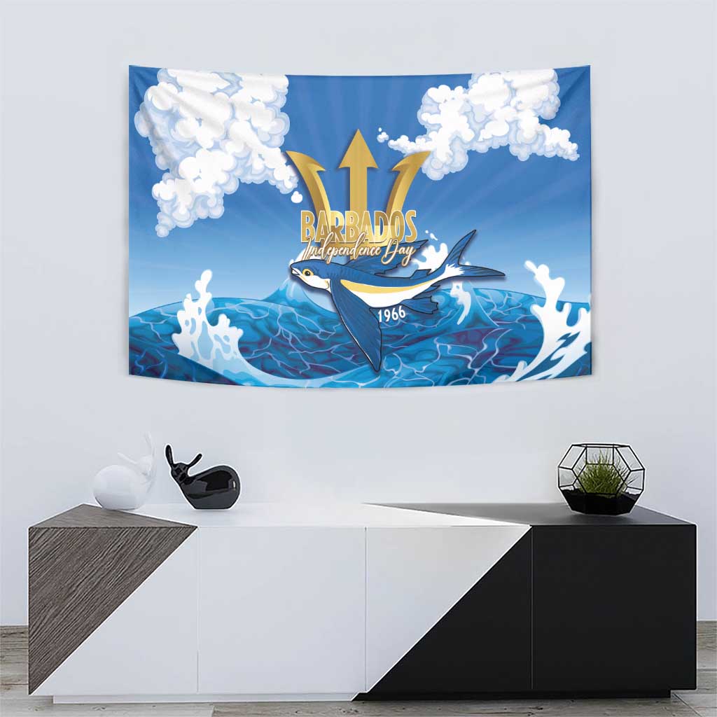 Barbados Independence Day Tapestry Gold Trident and Flying Fish - Wonder Print Shop