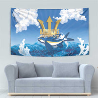 Barbados Independence Day Tapestry Gold Trident and Flying Fish - Wonder Print Shop