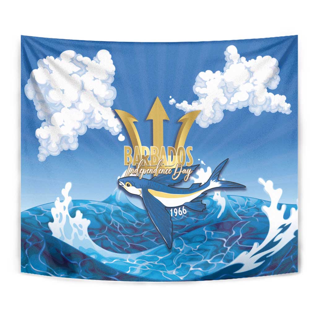 Barbados Independence Day Tapestry Gold Trident and Flying Fish - Wonder Print Shop
