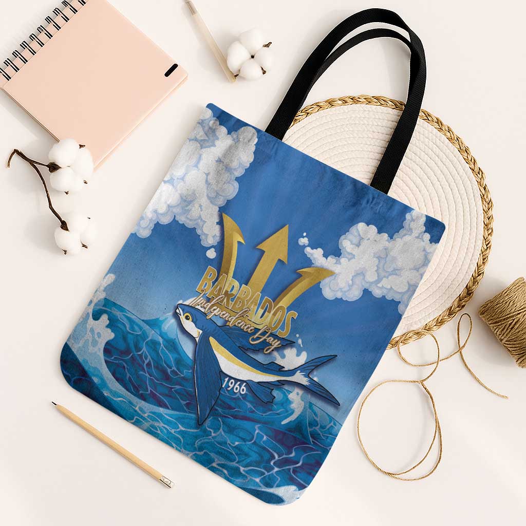 Barbados Independence Day Tote Bag Gold Trident and Flying Fish - Wonder Print Shop