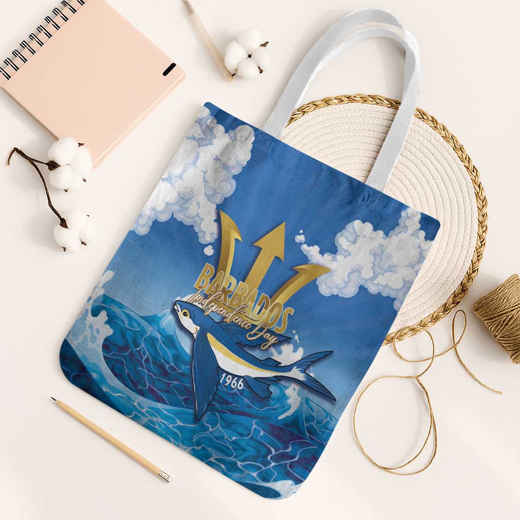 Barbados Independence Day Tote Bag Gold Trident and Flying Fish - Wonder Print Shop