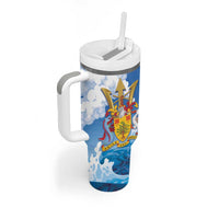 Barbados Independence Day Tumbler With Handle Gold Trident and Flying Fish - Wonder Print Shop