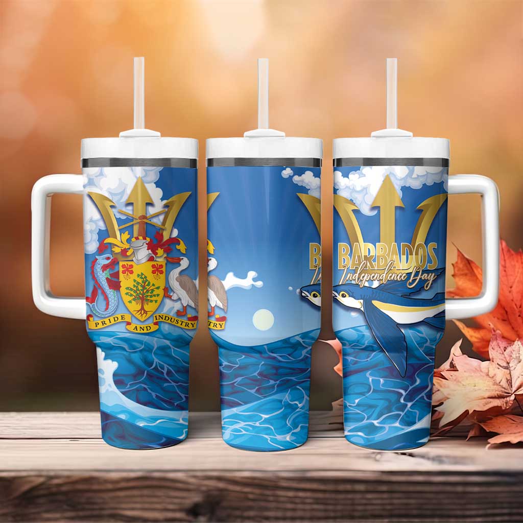 Barbados Independence Day Tumbler With Handle Gold Trident and Flying Fish - Wonder Print Shop