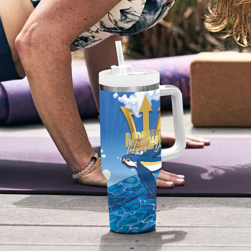 Barbados Independence Day Tumbler With Handle Gold Trident and Flying Fish - Wonder Print Shop