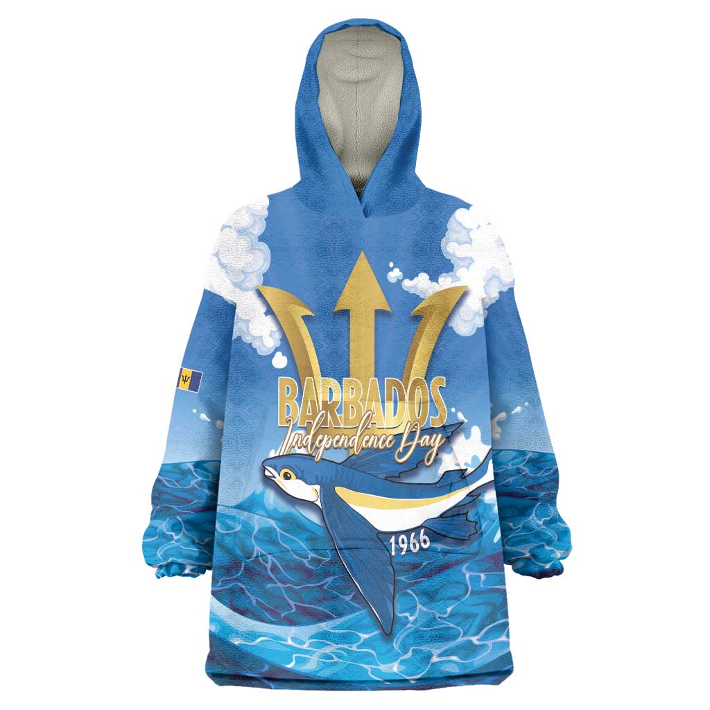 Barbados Independence Day Wearable Blanket Hoodie Gold Trident and Flying Fish - Wonder Print Shop